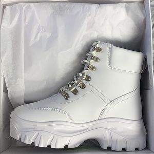 white chunky hiker boots